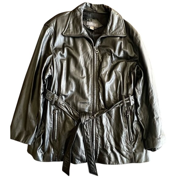 Lane Bryant Black Leather Jacket Belted Womens Size 22/24 Short MOTO Biker - Picture 1 of 16